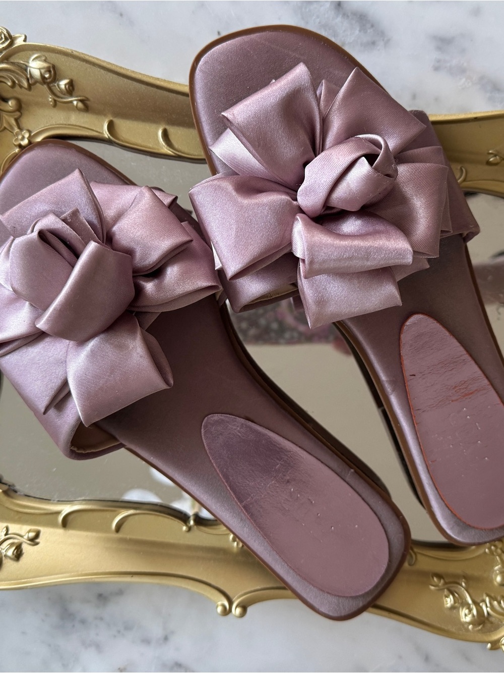 Satin Bow Slide Mules in Dusty Mauve